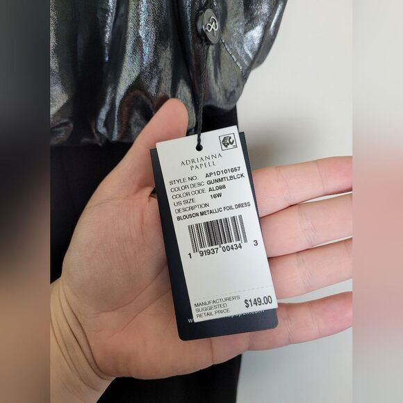 NEW Adrianna Papell Blouson Metallic Foil Dress Formal Event Plus Size 16W - Picture 6 of 12